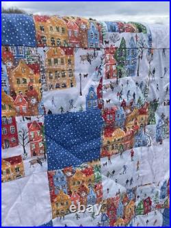 Christmas In The City Lap Quilt hand made Patchwork Soft OOAK Farmhouse