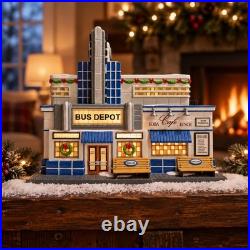 Department 56 Christmas In The City Blue Line Bus Depot Lighted Village 59210