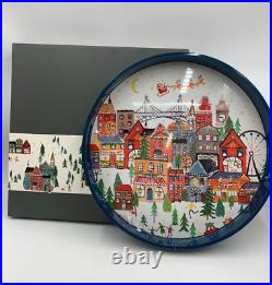 Pottery Barn Christmas In The City Handcrafted Serving Tray Blue 18 Dia #5037D