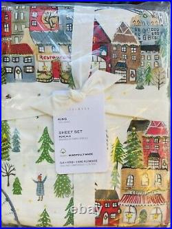Pottery Barn Christmas In The City King Sheet Set Organic Percale COTTON Bedding