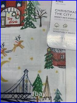 Pottery Barn Christmas In The City Organic Cotton King Sheet Set