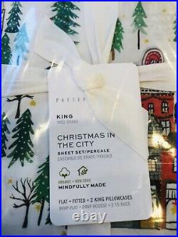 Pottery Barn Christmas In The City Organic Cotton King Sheet Set Bedding